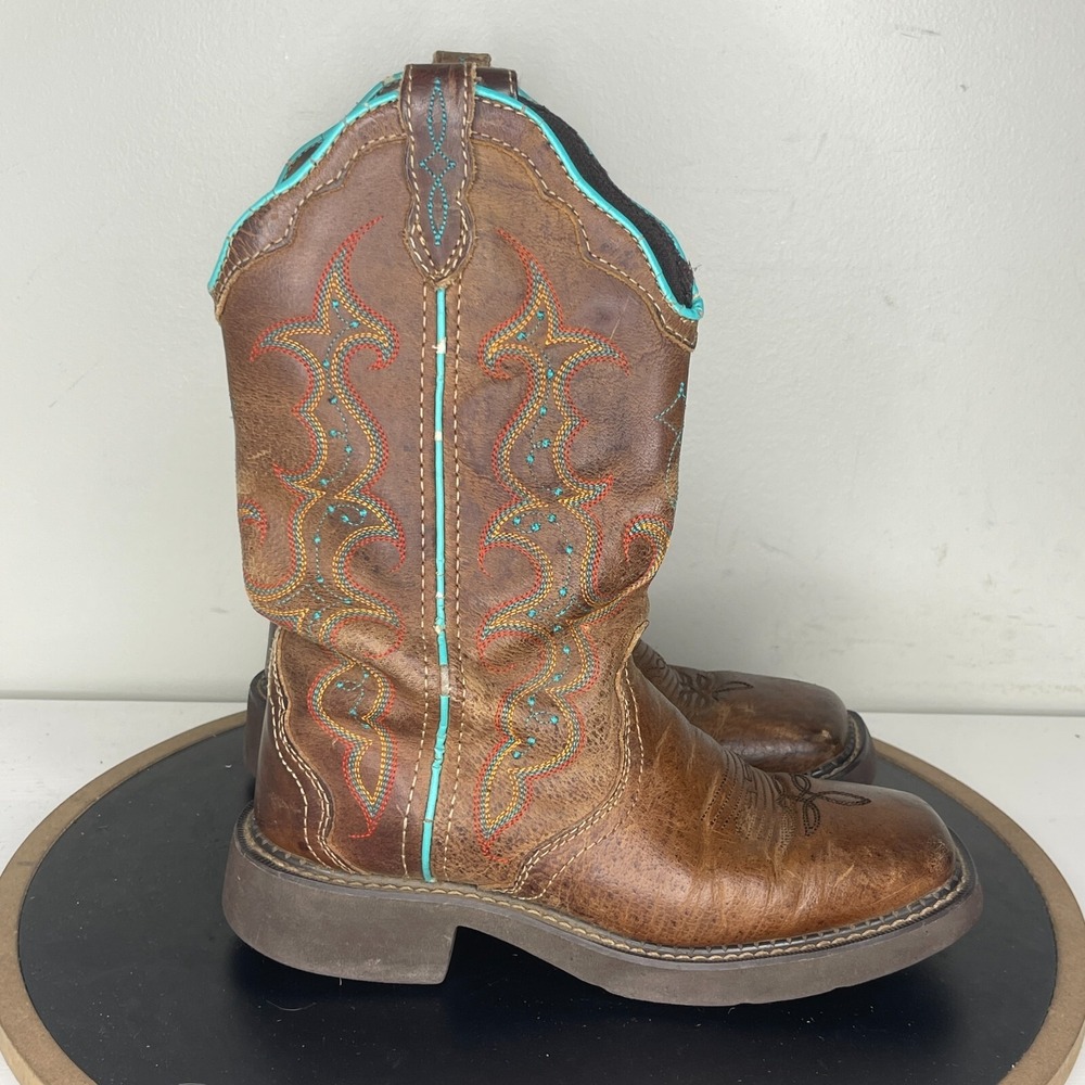 Justin Gypsy Western Boots Women 6 B Square Toe Brown Leather Stitch Cowboy